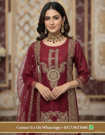 3 Pcs / Party Dress/ Eid Collection/ Branded Suit / Trending Design