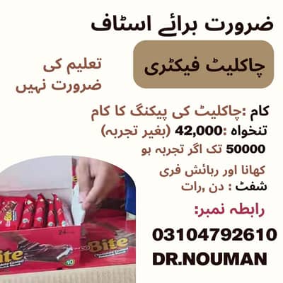 Chocolate packing factory jobs available in Lahore