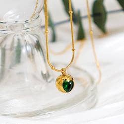 Classic Green Stone heart shap Pendant Necklace Price :700