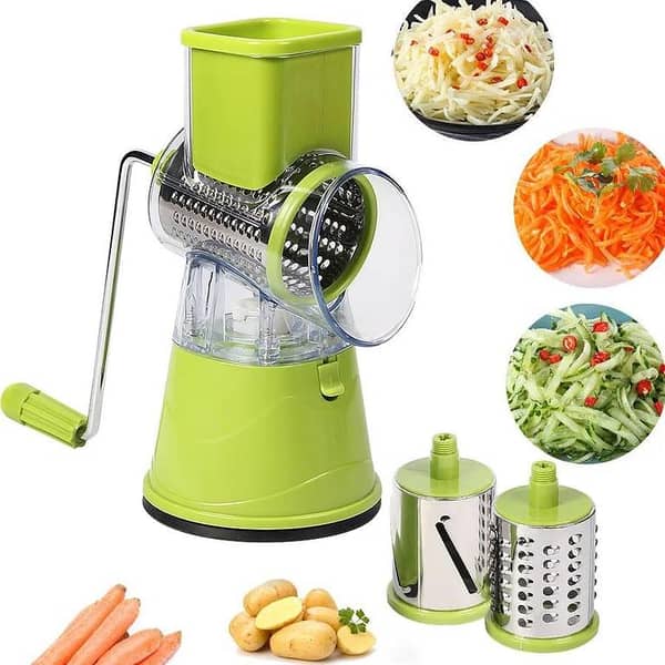 Manual Vegetable Cutter Slicer Round ,Grater,3 in1 Slicer,kadokash, Table top Drum grater Chopper Blades Multifunctional Kitchen Gadgets Cutting Machine