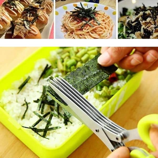 Stainless steel five-layer chopped green onion scissors Food supplement shredded paper scissors Household kitchen scissor gadget 5 Layers Stainless Steel Kitchen Scissors Kitchen Tools Five Blue Onion Cut Multifunction Knife