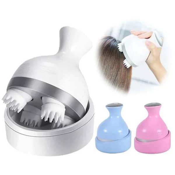 Electric Scalp Massager for Stress Relief — Portable Deep-Kneading Head Massager with 4 Replacement Nodes