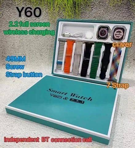Y60 Ultra Smart Watch: 7-in-1 Straps Set, Jelly Case, Super HD Display, Bluetooth Calling, Wireless Charging, and Multi-Color Straps