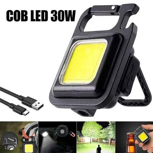 COB Rechargeable Keychain Mini Small Flashlight 3 Light Modes Portable Pocket Light with Folding Bracket Bottle Opener and Magnet Base for Fishing, Walking and Camping
