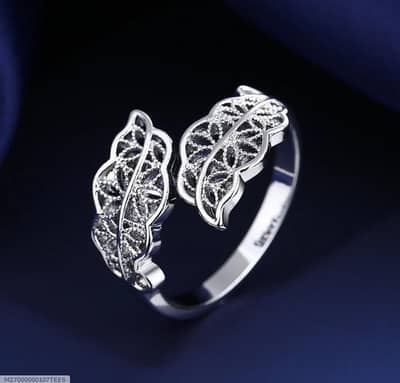 Leaf Design Silver Ring for Women | Zircon Stone Adjustable Ring