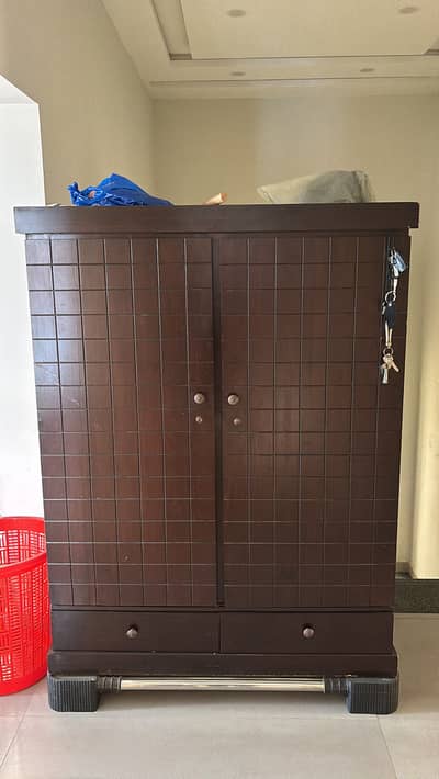 2 wooden wardrobe almari and 1 showcase for sale