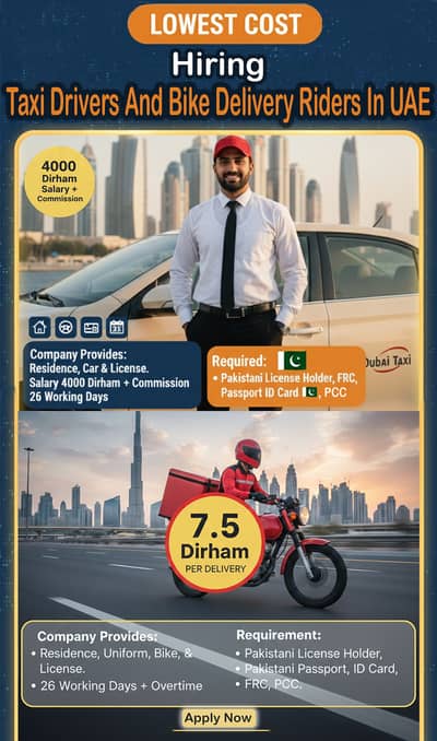 Hiring Bike Riders and Taxi Drivers for UAE