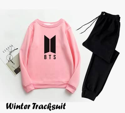 2 Pcs Women's Stitched Fleece Printed Sweatshirt Tracksuit