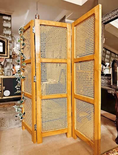 Partition/ screen. Pine wood plastic cane hand work. 6x6 ft