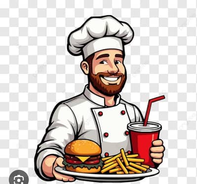 fast food chef and other male and female staff