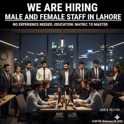 We are hiring male and female staff