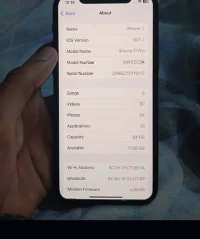 iPhone 11 Pro 64gb 83bettry health 10/10condition water pack all ok
