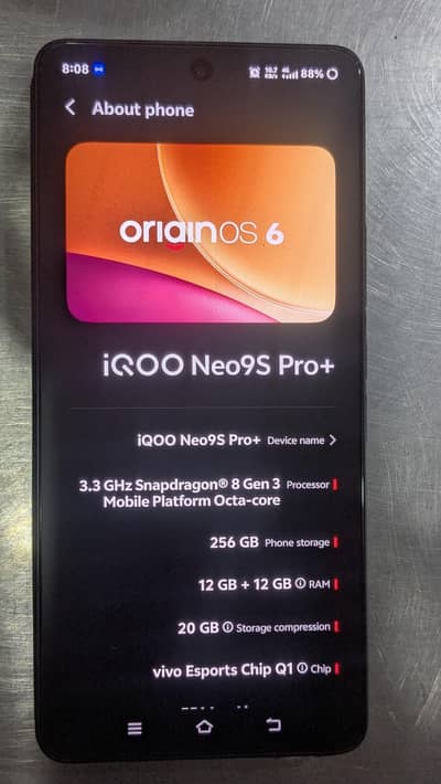 Iqoo Neo 9s Pro Plus+ 12+12/ 256GB with SD 8 gen 3, PubG 120 fps