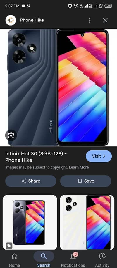 Infinix hot 30 (6+6) gb ram  128 gb rom