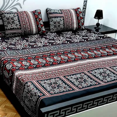 3 PCs  Crystal Cotton Printed Double Bedsheet      Free Delivery