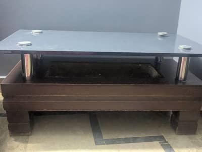 Five Seater sofa set, black color, used condition with center table