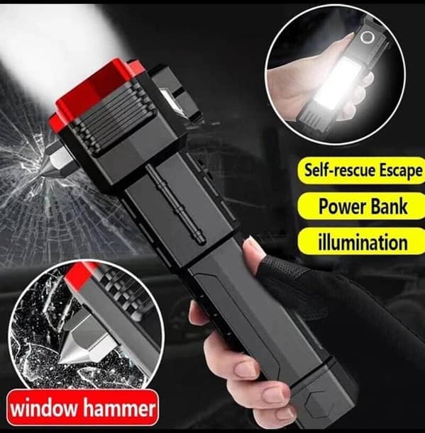 Flashlight Rechargeable Multifunction Portable LED Hammer Torch Flashlight,Car Emergency Tool with Window Breaker,Cutter