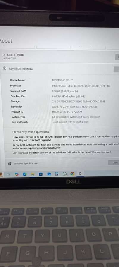 Dell latitude 5510 core i5 10gen 8gb 256 ddr4 with touch screen