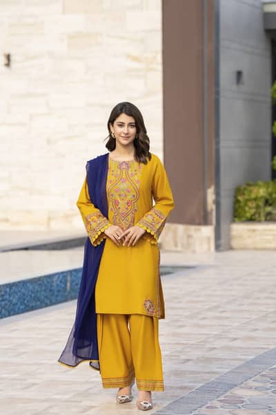 Mustard Embroidered Lawn Suit 2PC & 3PC | HU 23