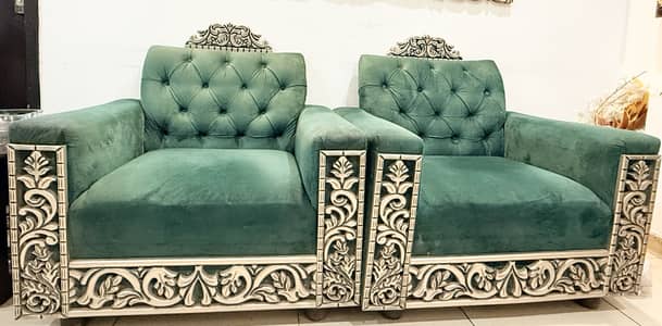 Dark Green Velvet Sofa set 3- seater + 1- seater + 1- seater
