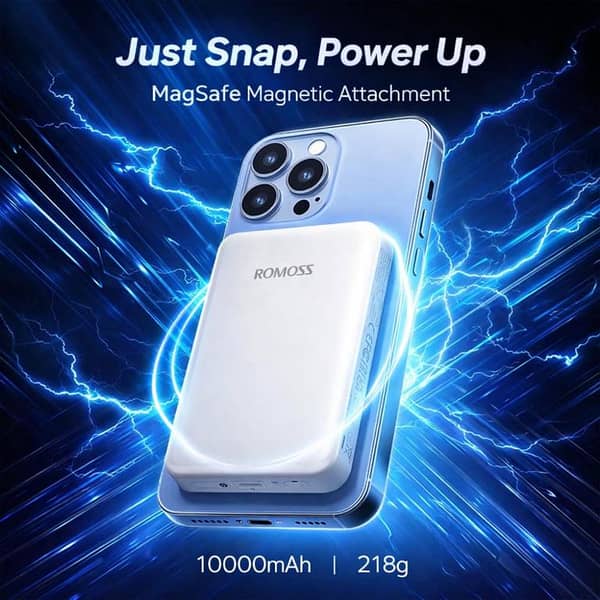 ROMOSS Magnetic Power Bank 10000mAh, Wireless & Wired PD 30W Portable Charger, USB C Fast Charging External Battery for iPhone