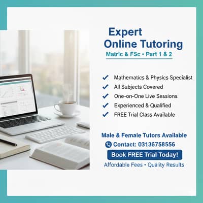 Expert Male/Female Tutors for Matric & FSc - Free Trial Class