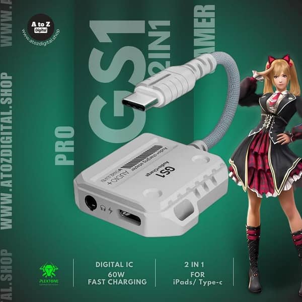 PLEXTONE GS1 2-In-1 Headphone Converter Type-C Interface Supports 60W Fast Charging for Mobile Phones and Tablets 3.5MM+TYPEC