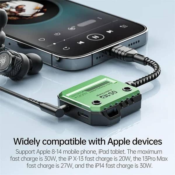 30W Adapter GS1ip 2-in-1 Light ning Charger to 3.5mm Headphone Music Jack Earphones Hi-Res PD Fast Charge Adapter