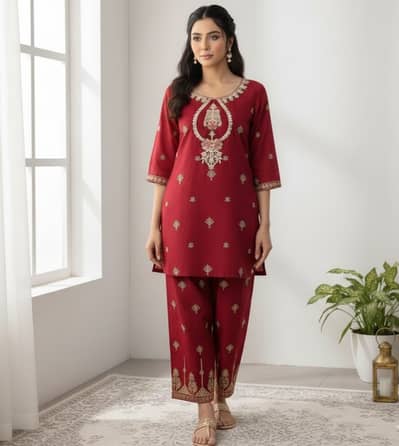 Red 2 peice fancy suit pakistani