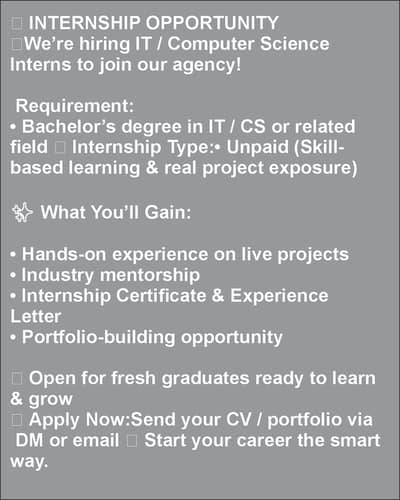  INTERNSHIP OPPORTUNITY