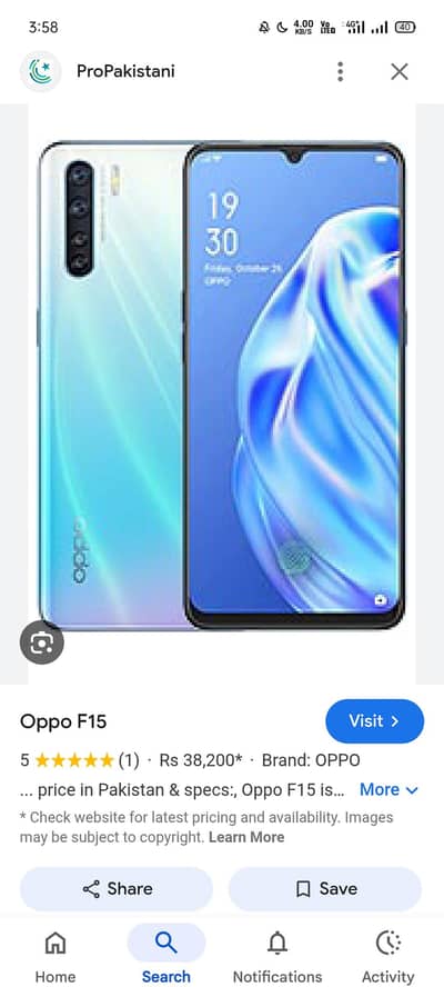 oppo F15 8/256 PTA approved 10/10 condition