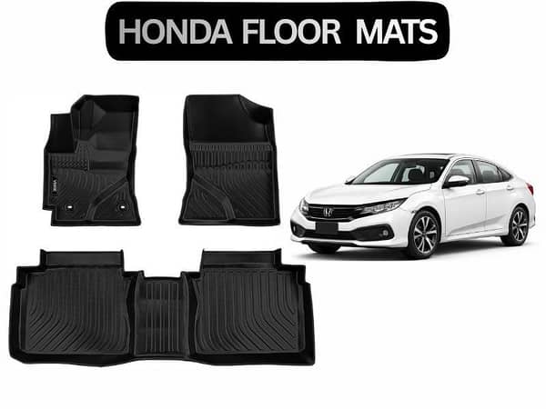 Honda X 2016–2023 Universal Custom Fit Floor Mats | 3 Pcs Black Rubber Coated | Waterproof & Anti-Slip
