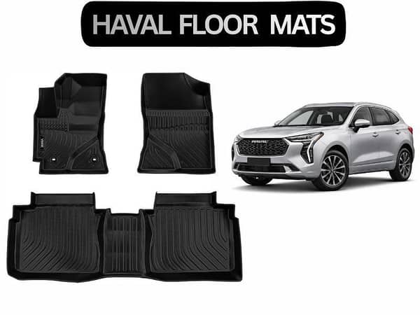 Haval Jolion 2021–2024 Universal Custom Fit Floor Mats | 3 Pcs Black Rubber Coated | Waterproof & Anti-Slip