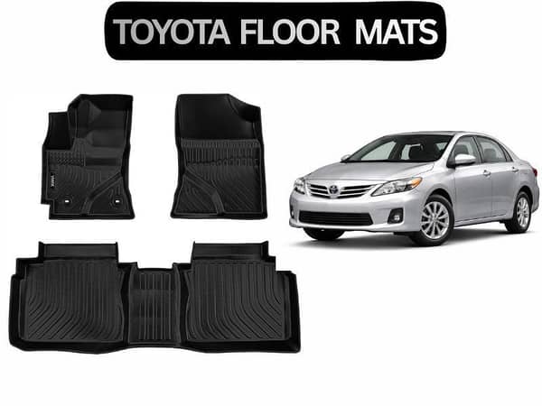Toyota Corolla 2009–2014 Universal Custom Fit Floor Mats | 3 Pcs Black Rubber Coated | Waterproof & Anti-Slip