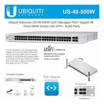 Unifi US-48-500 Watt Gen1 Switch 48Port POE+ & Passive POE