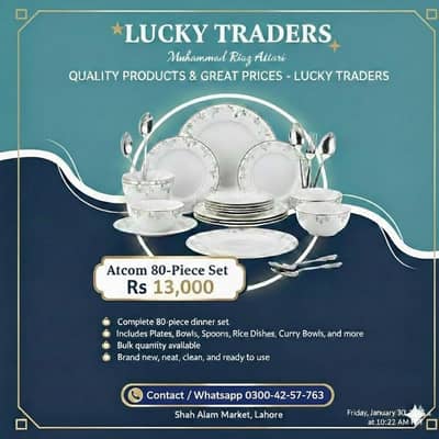 Dinner Set | Plates, Atcom 80-Piece Bowls & Serving Utensils | Bulk