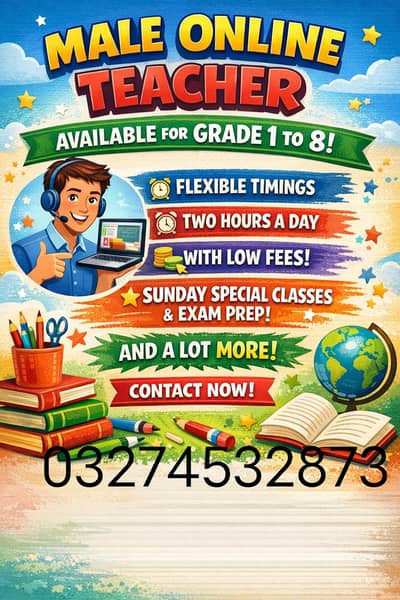 Male online teacher available for class 1 to 8