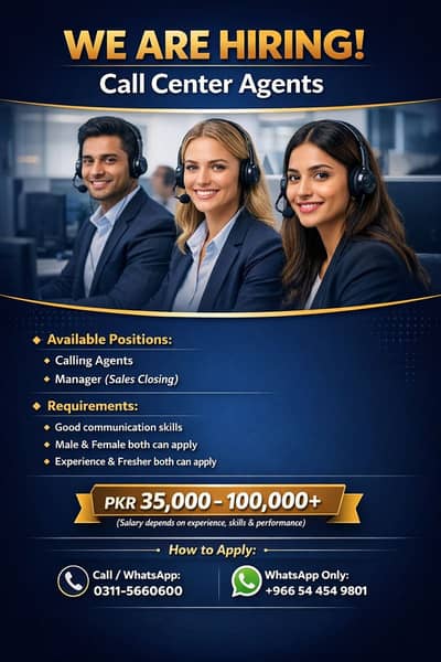 Call Center Job/Calling Agent Required/Night Shift/Jobs In Bahria Town