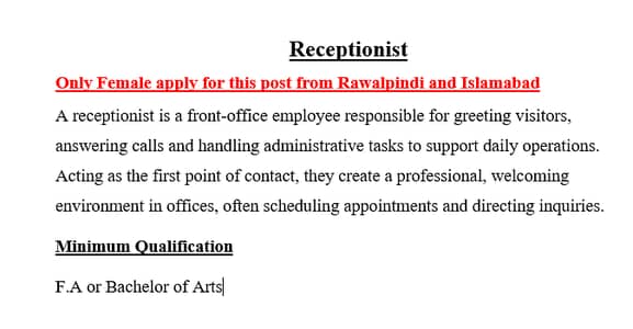 Receptionist (Female)