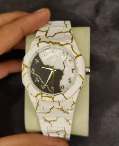 Exclusive White Marble & Gold Arabic Dial Watch