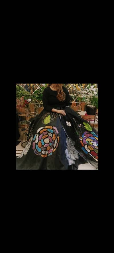 Hand painted heavy embalishment lehnga on silk