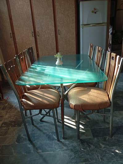 Top glass iron dining table with 6 chairs