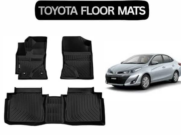 Toyota Yaris [2020-25] Custom Fit Floor Mats | 3Pcs | Black Rubber Coated | Waterproof & Anti-Slip