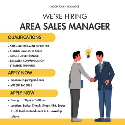 We Are Hiring Area Sales Manager