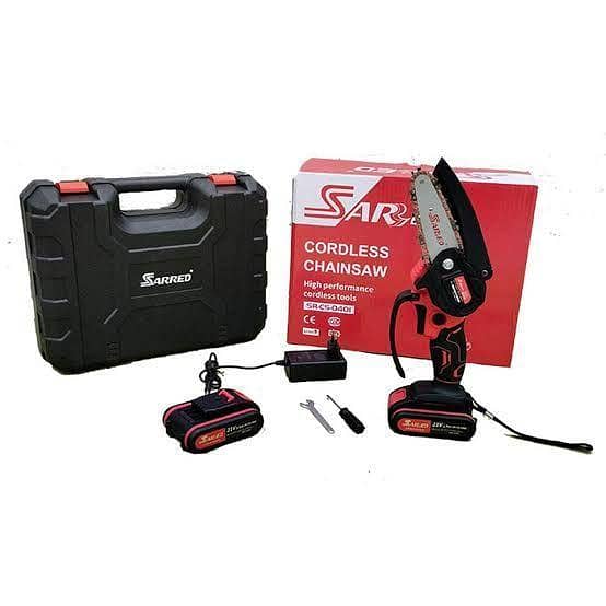 Sared Cordless 21V Chainsaw, 4 Inch (100 mm) – Dual Battery Kit with Case