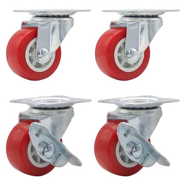 Caster Wheel Set of 4 with Soft Plastic Finish, Side Lock, 1.5" or 2" sizes