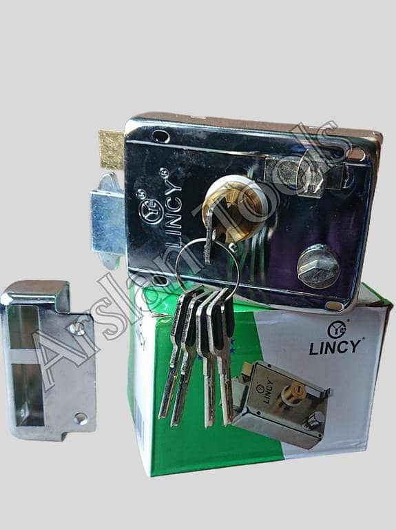 Main Gate Lock (Night Rim Latch) with 5 Brass Keys