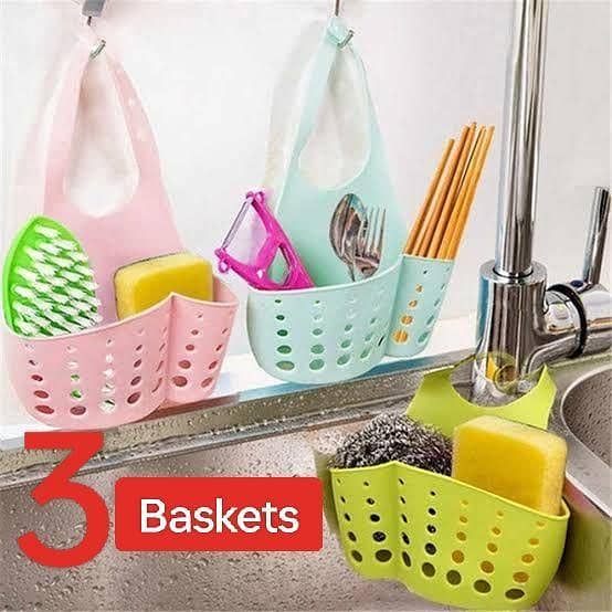 Adjustable Eco-friendly Kitchen Sink Sponge Storage Basket with Snap Holder