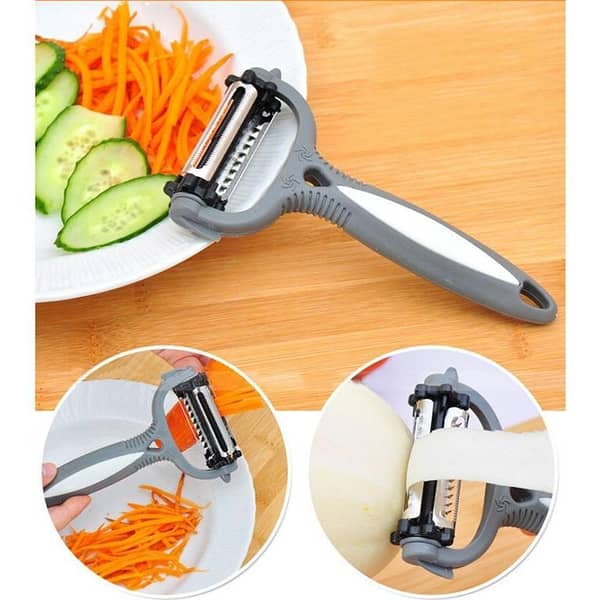 360 Degree Rotary Potato Peeler and Vegetable Cutter with 3 Blades - Multi-functional Kitchen Gadget for Fruits and Melons