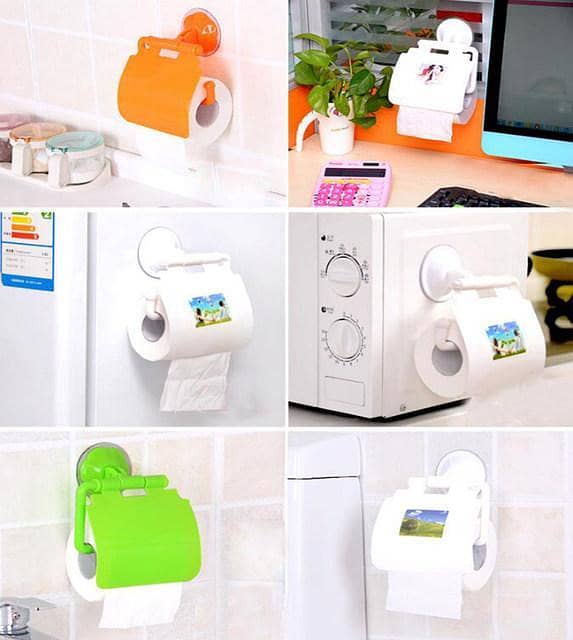 Tiasu Wall Mounted Toilet Paper Roll Dispenser with Suction Cup - Plastic Tissue Holder for Bathroom, Kitchen, Office, and Dining Table